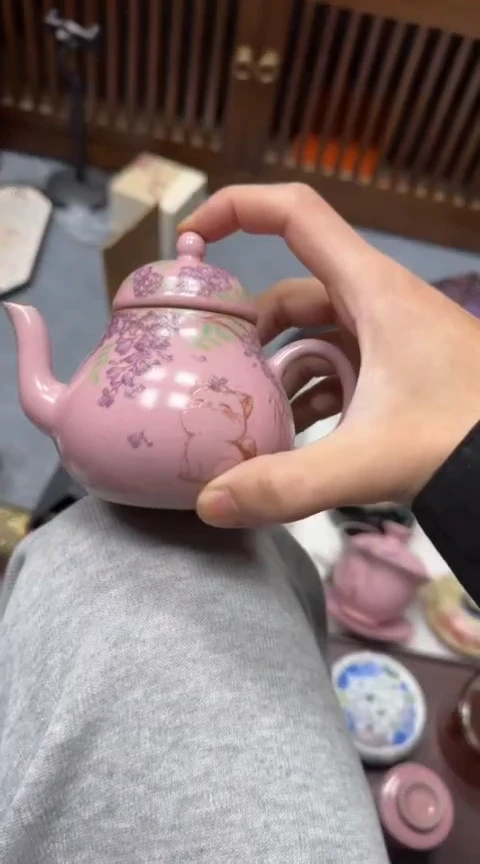摆件陶茶具茶具茶具紫藤花猫咪壶加二杯