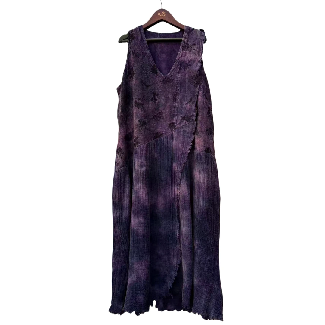 【几念原创】亚麻刺绣V领背心裙打底连衣裙无袖保暖冬季大摆裙3672