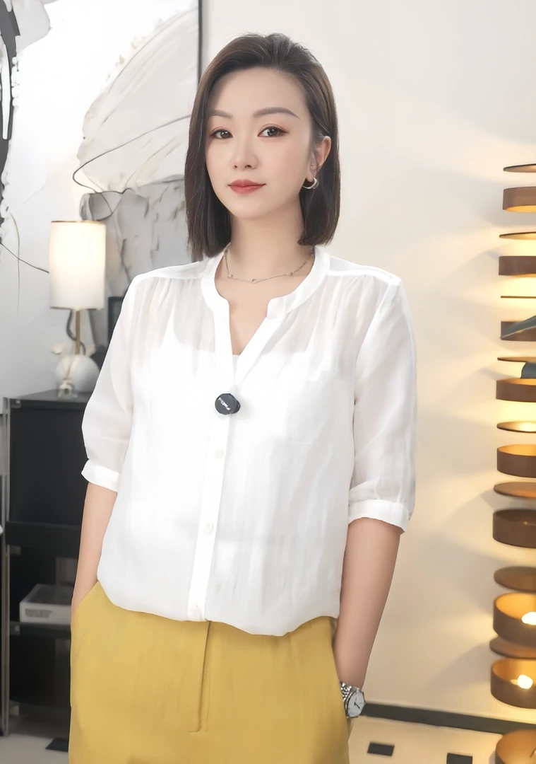 【莎琳服饰】富贵一身麻-100%苎麻小V领衬衫夏季新款时尚文艺休闲