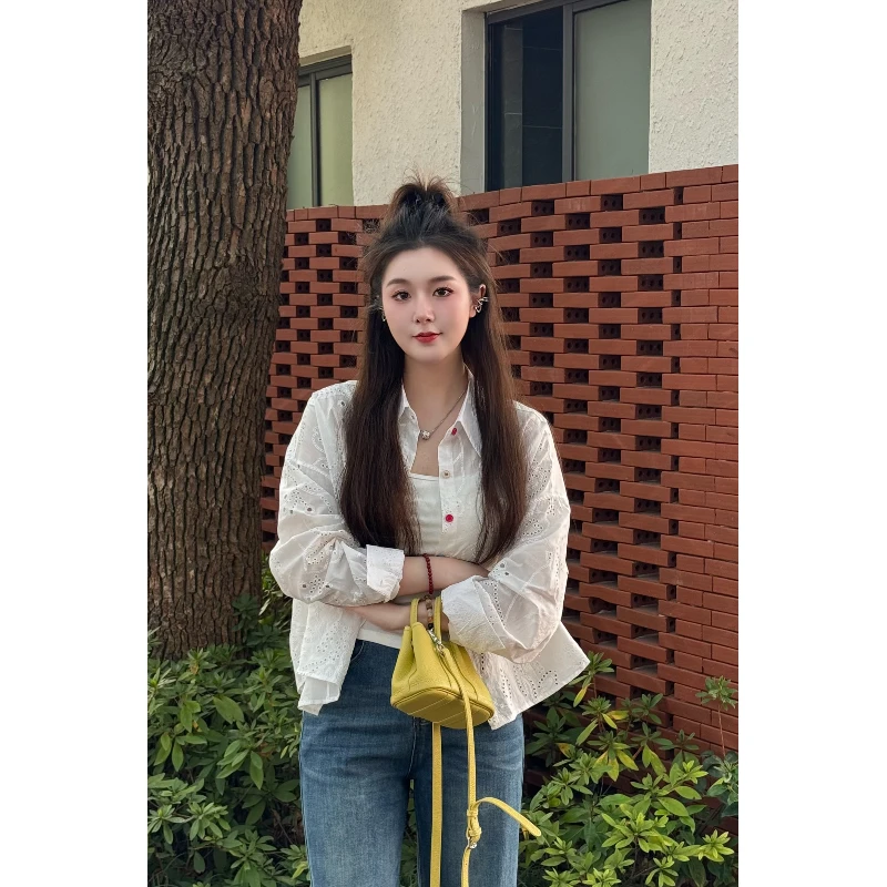 宿慕女款镂空百搭休闲衬衫春季2025新款时尚衬衫女M000LY通勤洋气