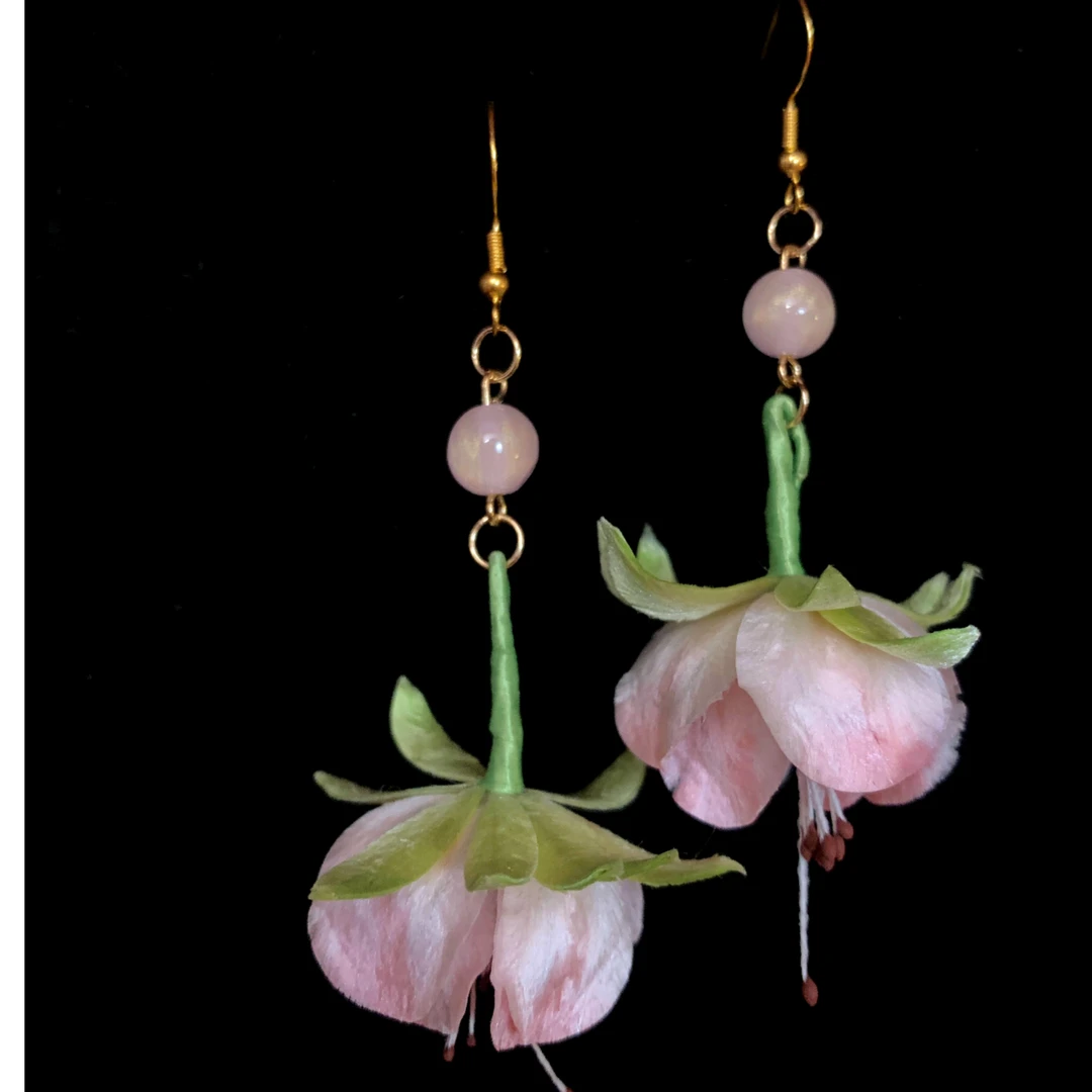 非金属布艺耳饰 【倒挂金钟】粉色 纯手工耳环古风复古百搭