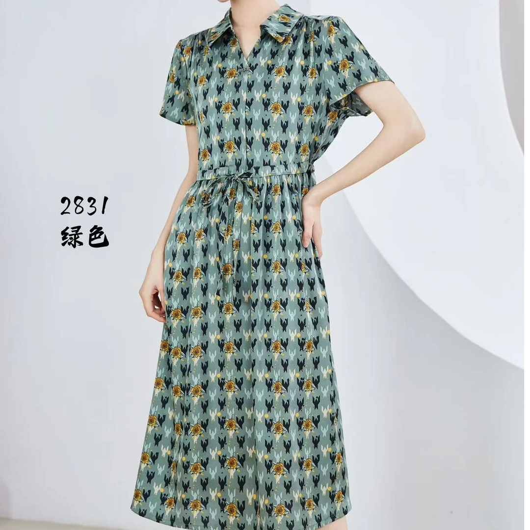 2025年女士夏季新款休闲时尚大气遮肉显瘦真丝连衣裙【B-2831]