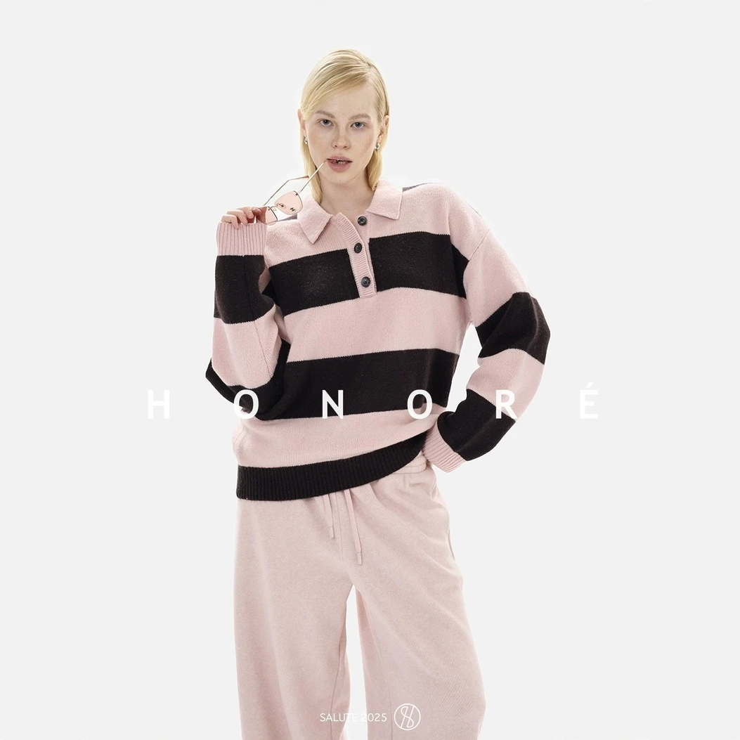 POLO领条纹毛衣女秋冬新款外穿洋气百搭针织衫宽松不挑身材上衣