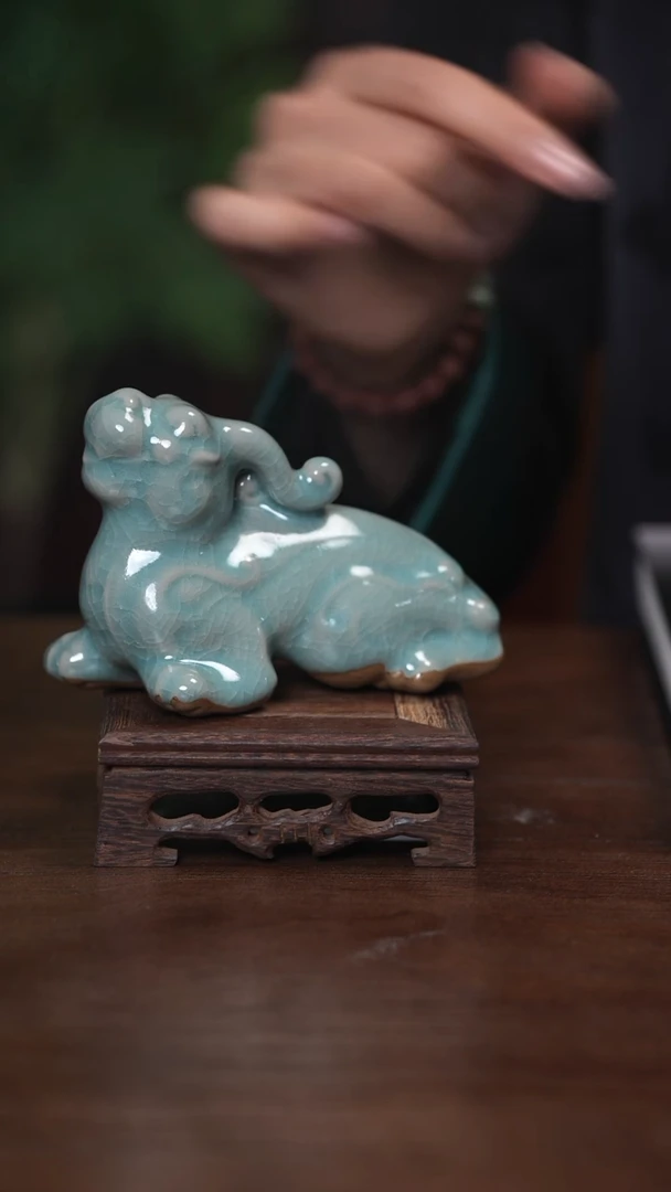 【闪购商品】清凉寺原产地仿古釉手工汝瓷葵龙摆件