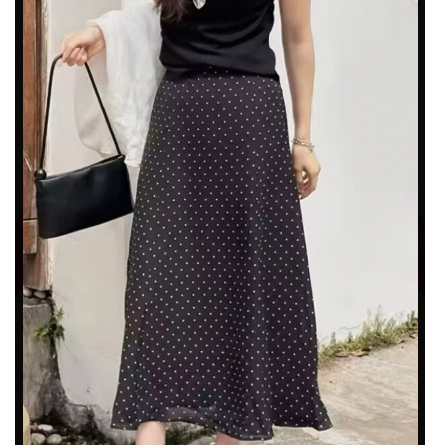 【卡蔻】夏季女神显瘦气质波点A字裙黑色百搭951418