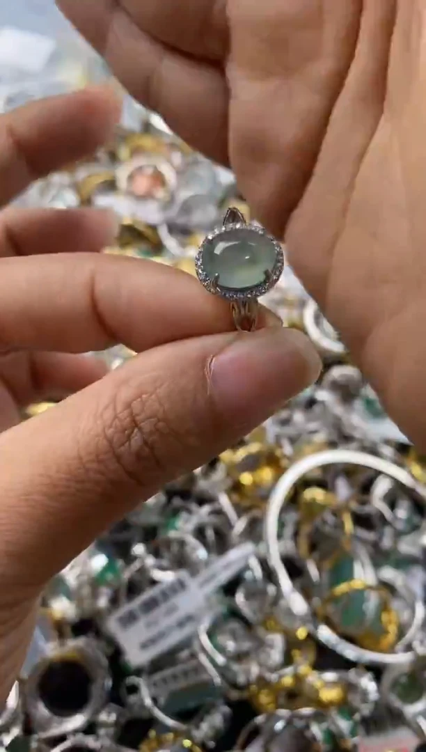 银S925镶嵌戒指翡翠222---2