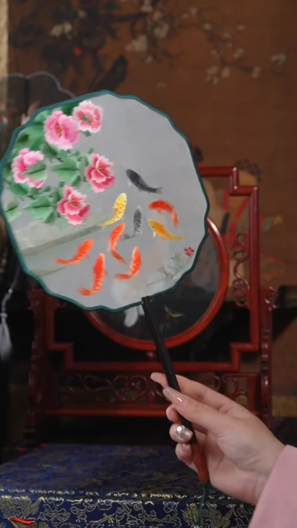刺绣团扇-双面绣花非遗