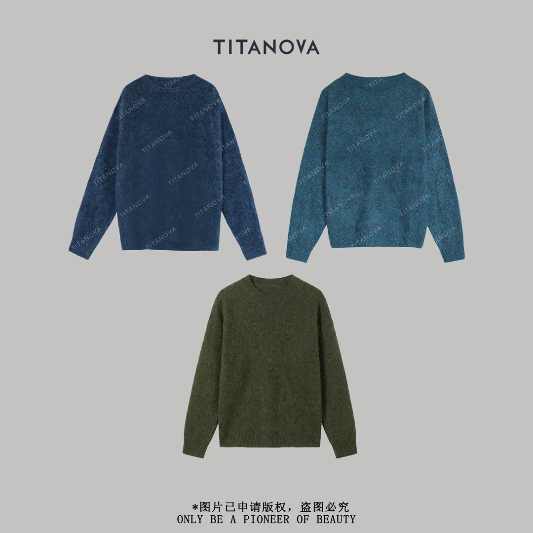 【宁不凡】蓝眼泪|圆领拉绒无缝一体花纱宽松秋冬毛衣N5MY0932Q