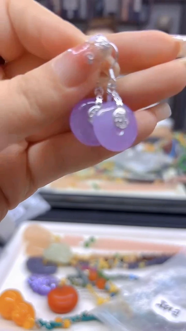 翡翠银S925镶嵌耳饰DIY款E255