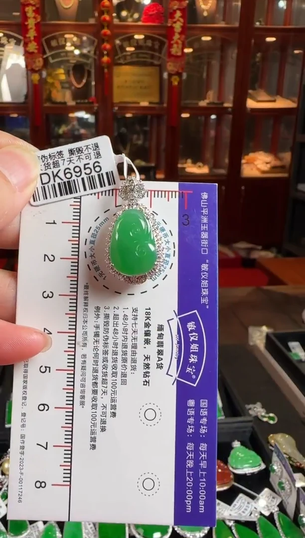 颈饰18K金镶嵌翡翠DK6956 冰绿如意