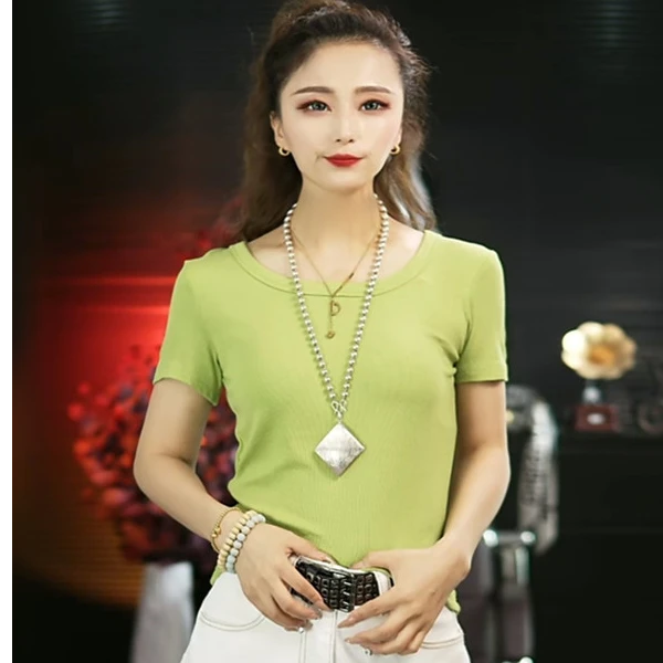 螺纹U领春夏季正肩半袖打底衫女款短袖女款爆款2025新款