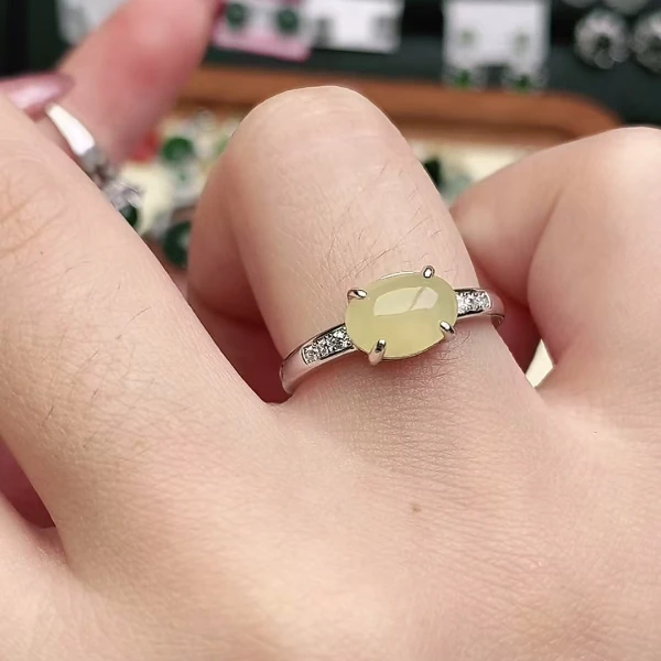 鑫辰珠宝天然A货翡翠银镶嵌设计款开口女戒指时尚百搭