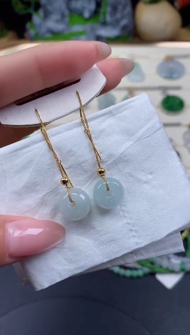 18K金镶嵌翡翠耳饰平安扣耳饰18K金镶嵌@@CMT