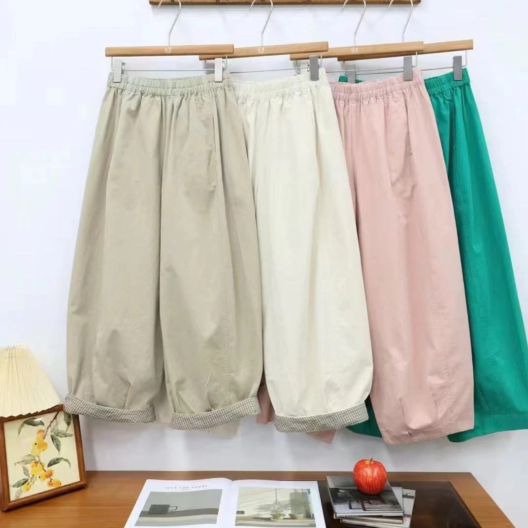 夏季日系休闲百搭宽松松紧腰简约阔腿裤