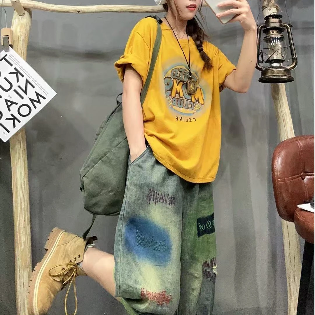 6611 休闲宽松复古风短袖T恤-X