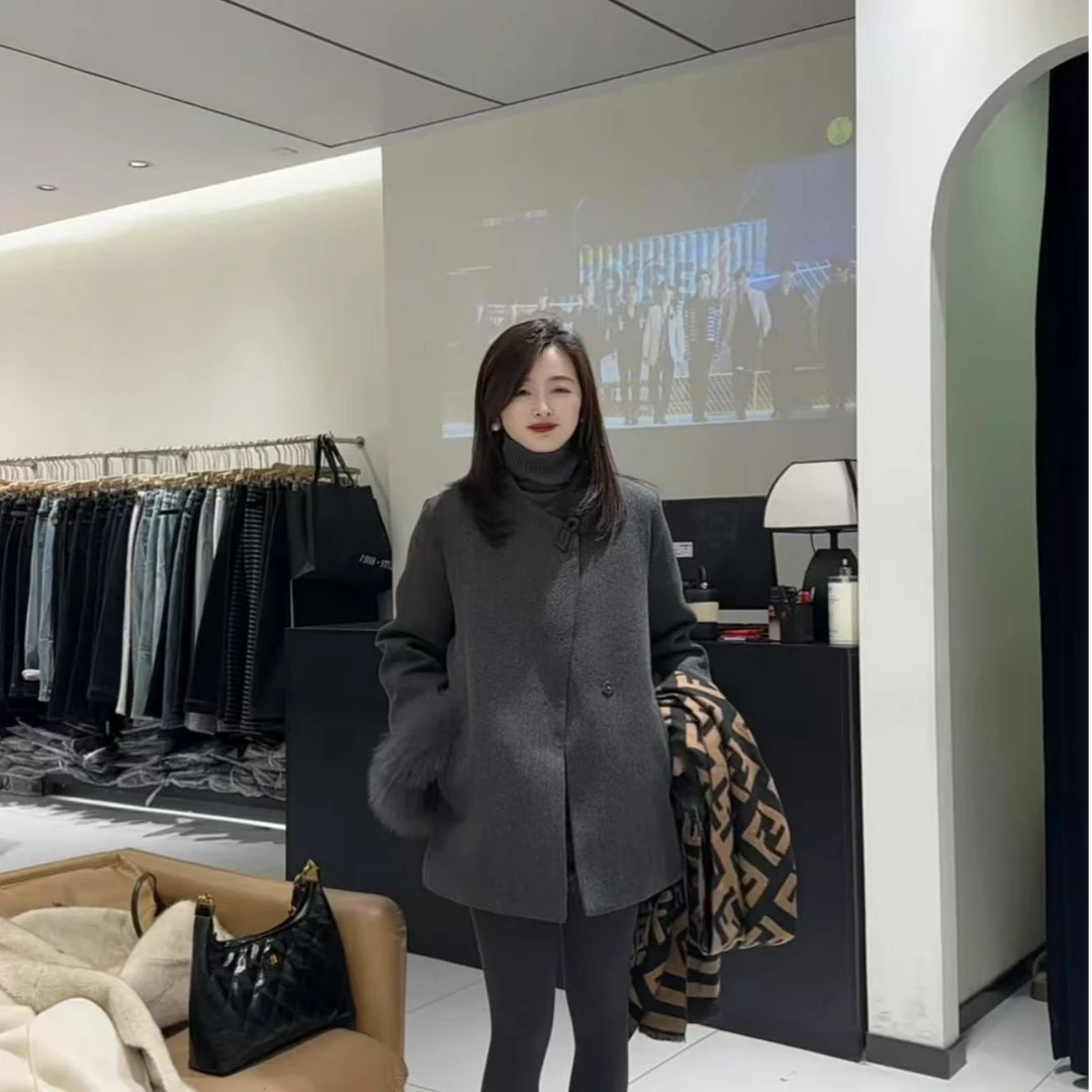 1988 STUDIO•狐狸毛袖口盘扣腰带毛呢外套（毛毛可拆卸）