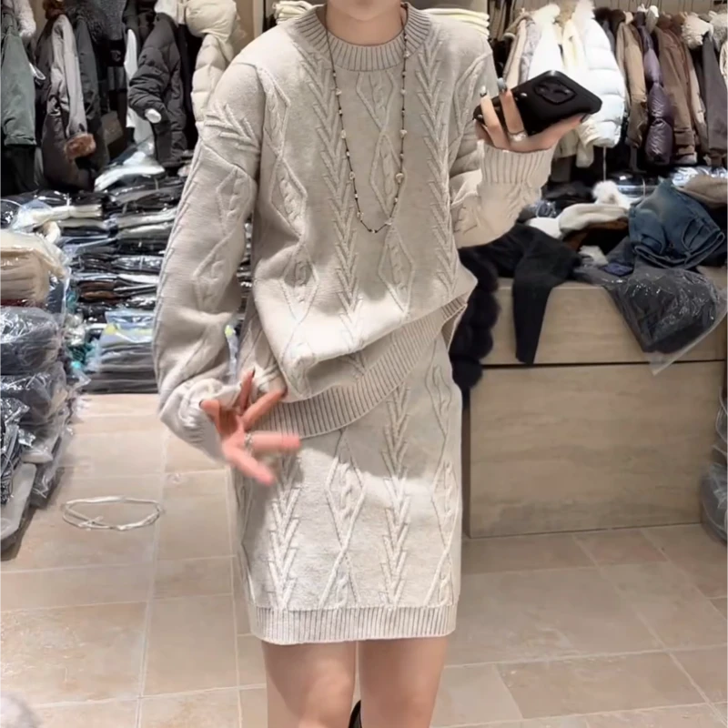 2025秋冬新款韩系法式松弛风时尚毛针织套装短裙套装LK2508261