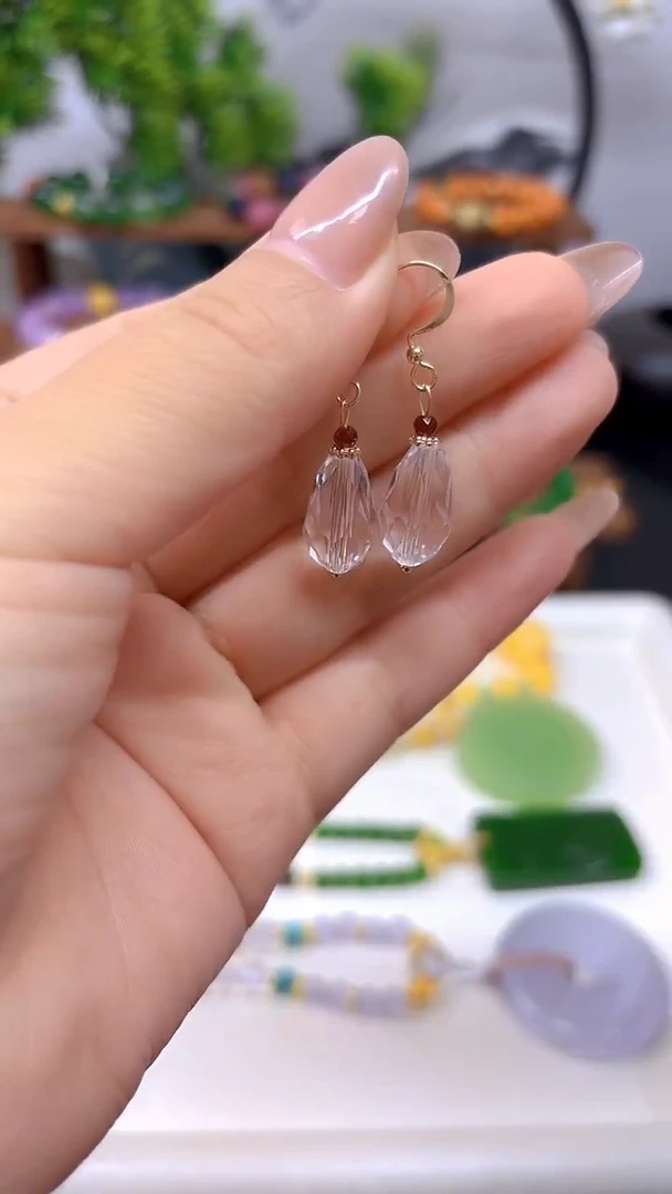 水晶耳饰14K金镶嵌E812