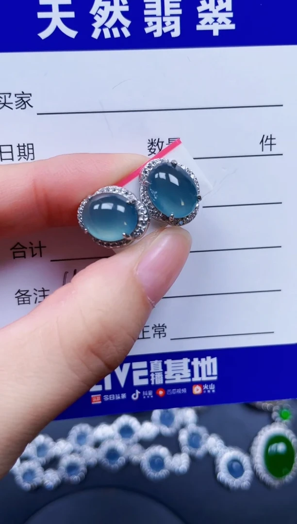 银S925镶嵌翡翠耳饰116