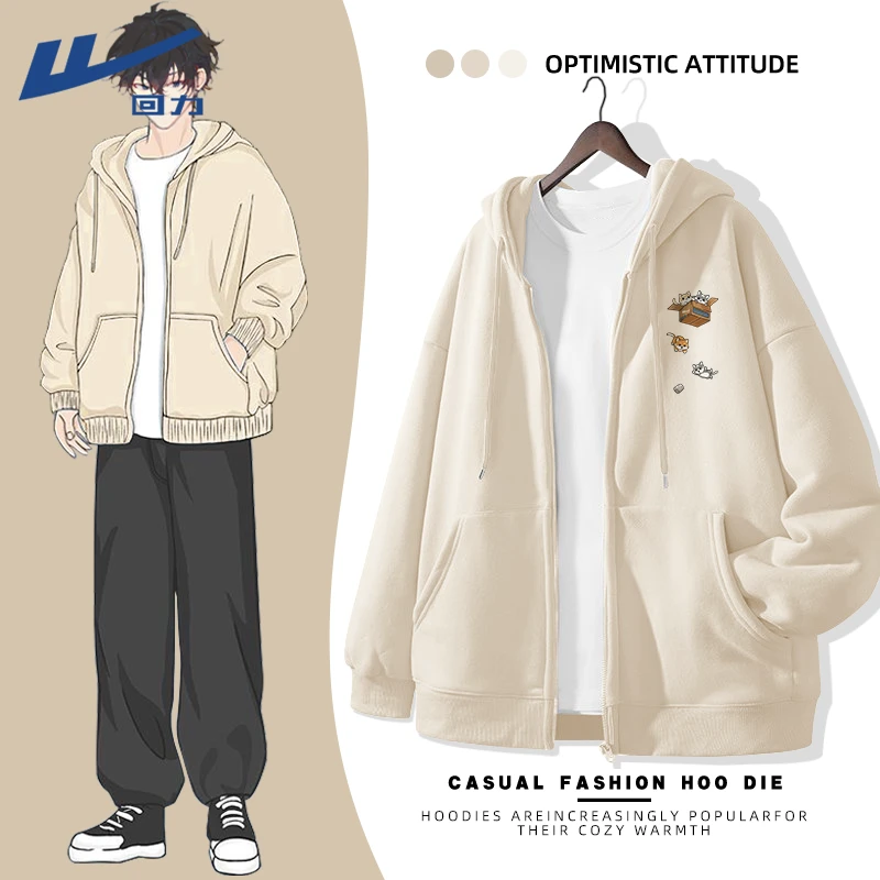 回力男士长袖卫衣cleanfit连帽上衣秋冬日系猫咪重磅复古套头帽衫