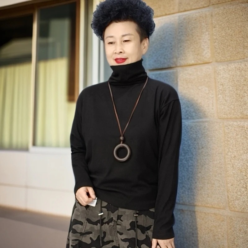 纯色磨毛堆领打底衫均码