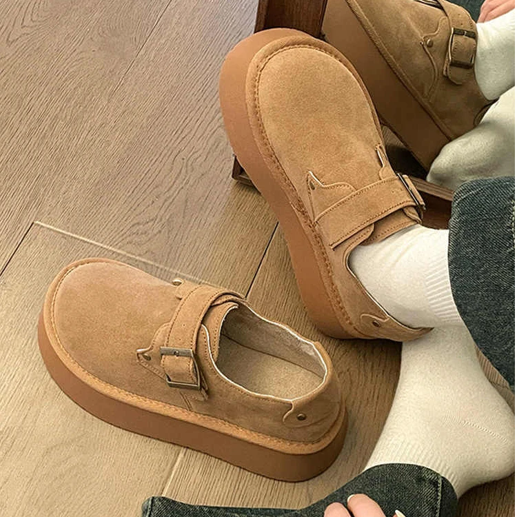 啄木鸟复古勃肯鞋女2025春季新款一脚蹬乐福鞋厚底增高子豆豆鞋潮