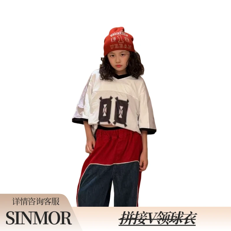 SINMOR美式运动V领球衣短袖T恤