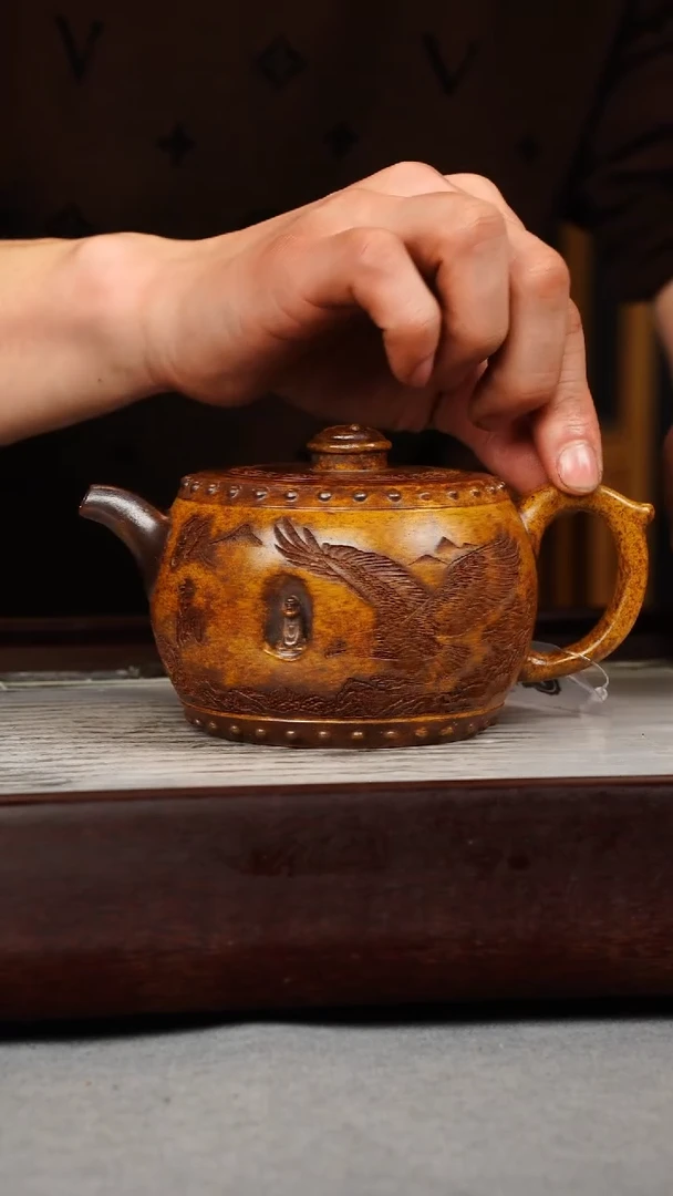 【闪购商品】紫砂茶壶龙骨金砂 汉瓦 内嵌达摩 大鹏展翅