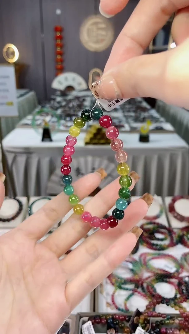 未镶嵌老矿碧玺色标彩虹单圈手串7mm+碧玺dan多样性发货一条