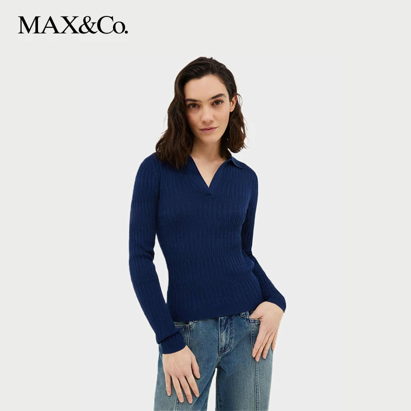 MAX&Co.秋冬V领莫代尔混纺女士polo衫7364153003