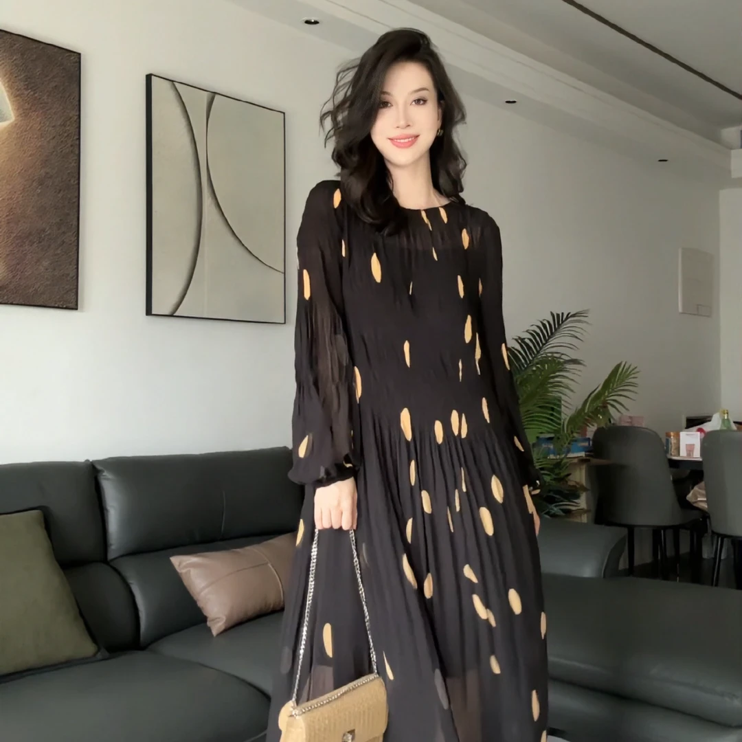 D&MX studio丨法式优雅 复古不规则波点连衣裙A9013高个子