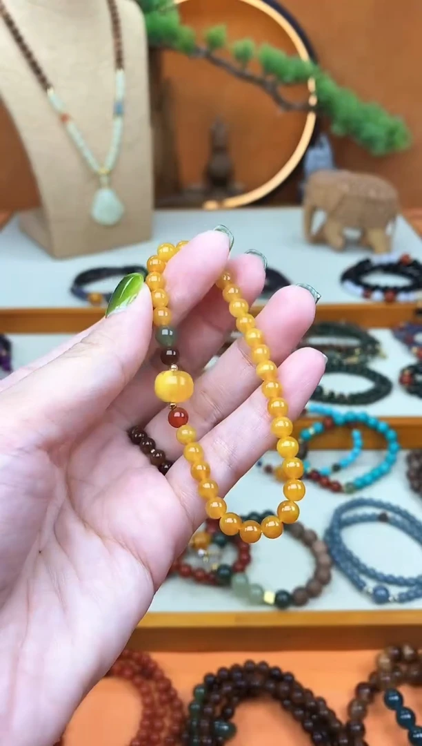 未镶嵌琥珀手链单圈蜜蜡和田南红手串