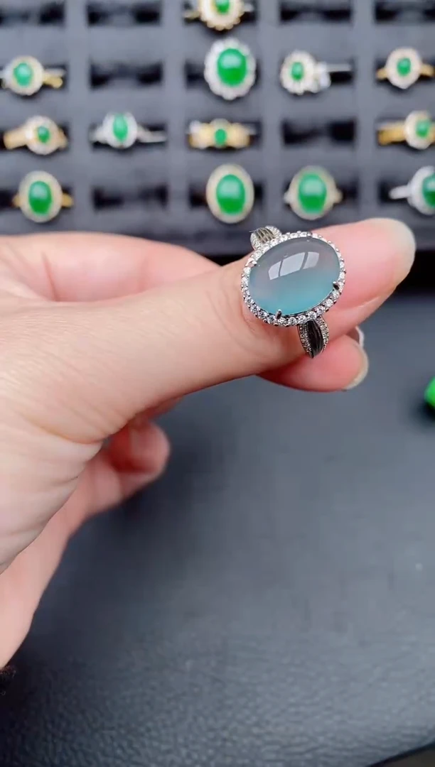 银S925镶嵌戒指翡翠天然a货翡翠124