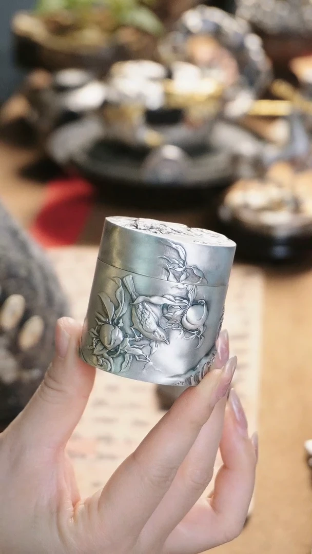 【闪购商品】纯银寿桃锦鲤茶叶罐