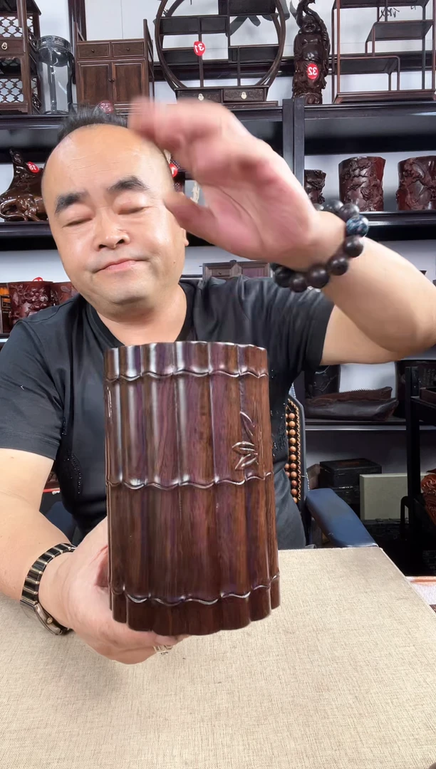 木竹节笔筒老李红木工艺品