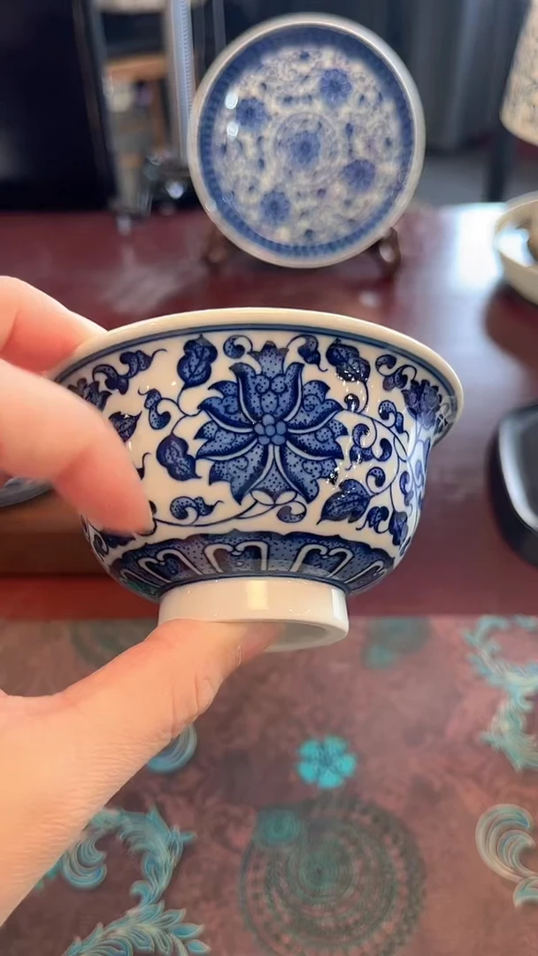 镹曰陶手工手绘柴窑制作缠枝莲大压手主人杯