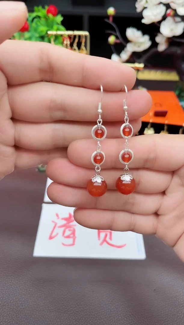 玛瑙/玉髓耳饰银S925镶嵌903000