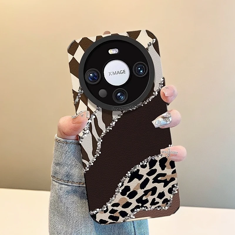 艺术棕豹纹适用华为mate70pro+手机壳实用数码配件新款全包高级感