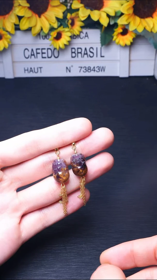 未镶嵌耳坠水晶L001极光金多多貔貅耳坠/对多样性发其一