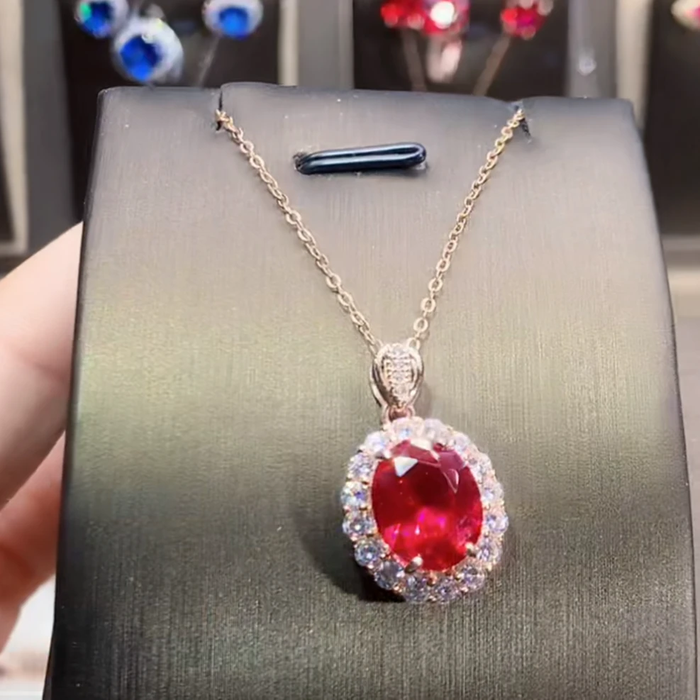 红宝石S925银镶玫瑰金