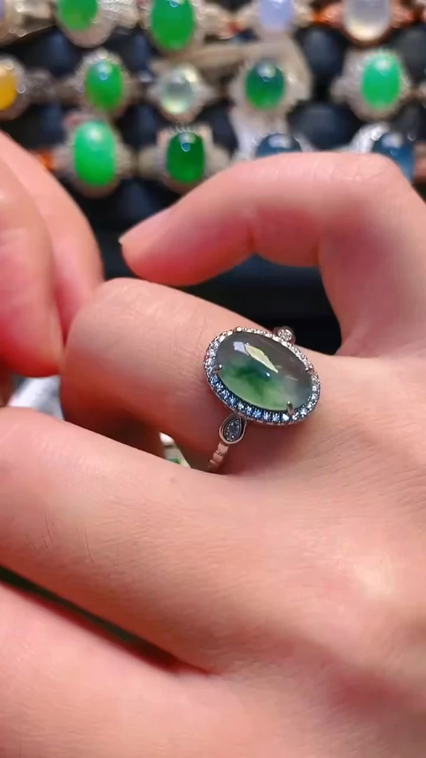 银S925镶嵌翡翠耳饰天然