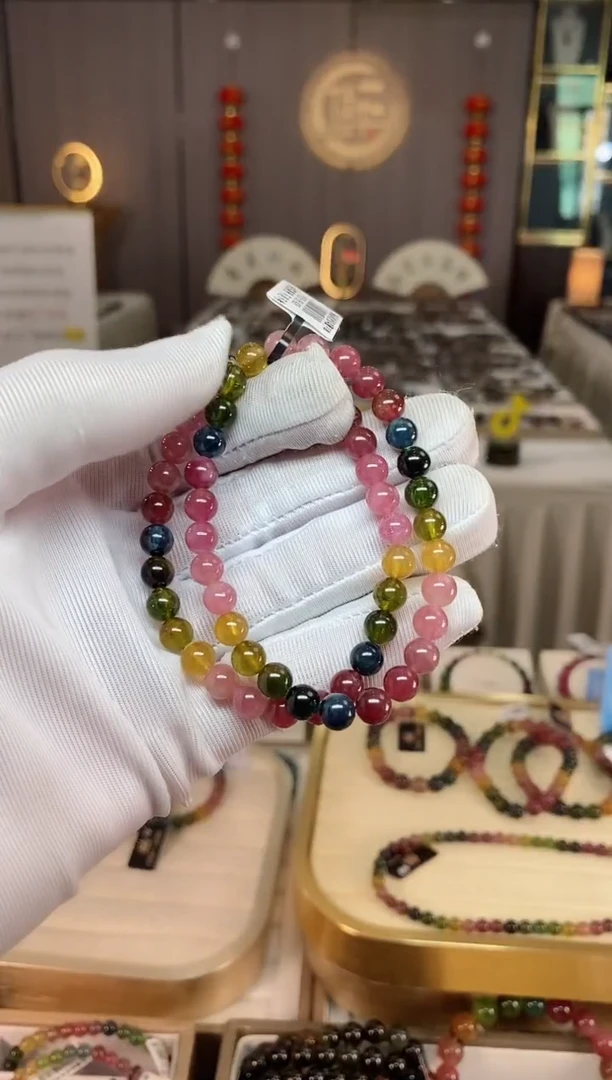 未镶嵌老矿碧玺彩虹单圈手串6mm+碧玺xion多样性发一条