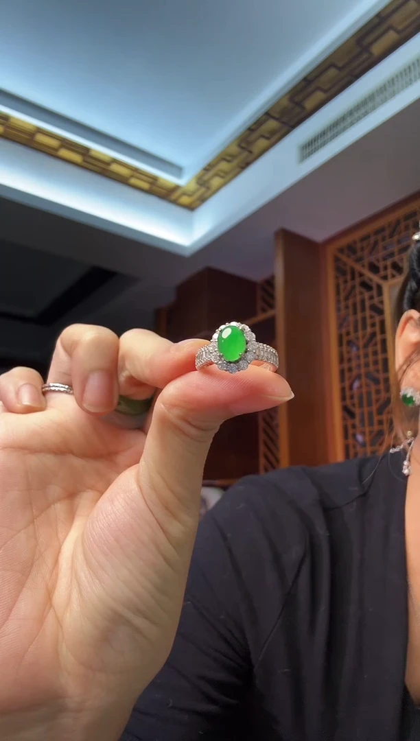 银S925镶嵌戒指翡翠天然翡翠戒指