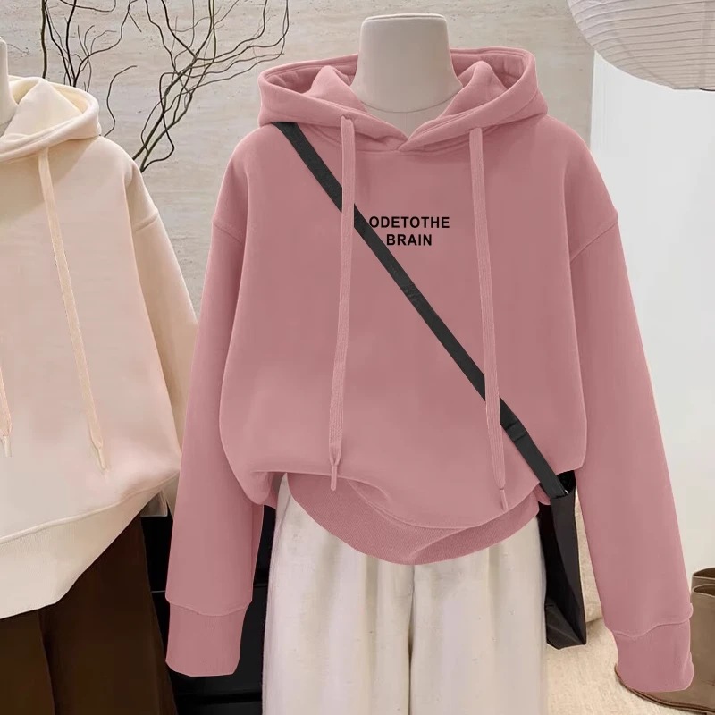 设计感小众秋冬新款2025加绒加厚套头连帽卫衣女网红新款衣服女