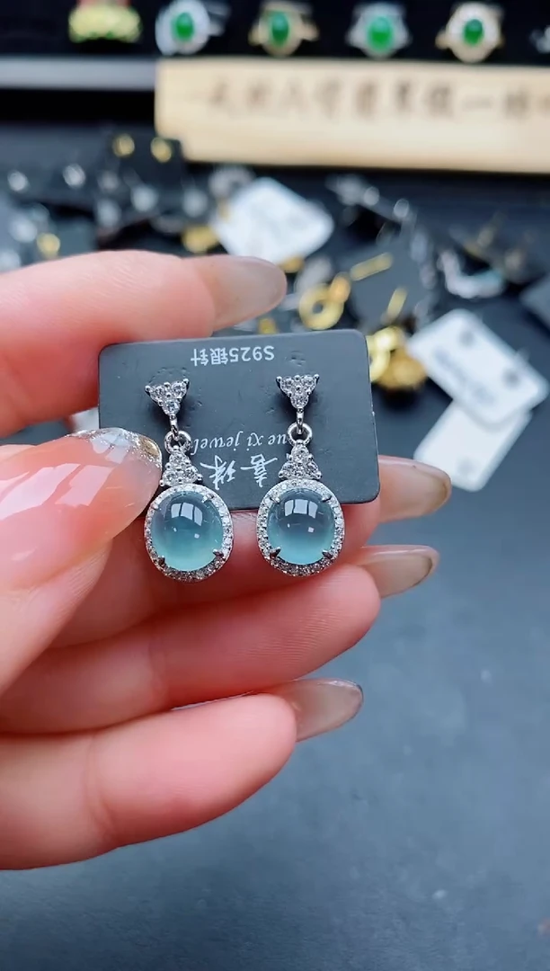 银S925镶嵌翡翠耳饰068