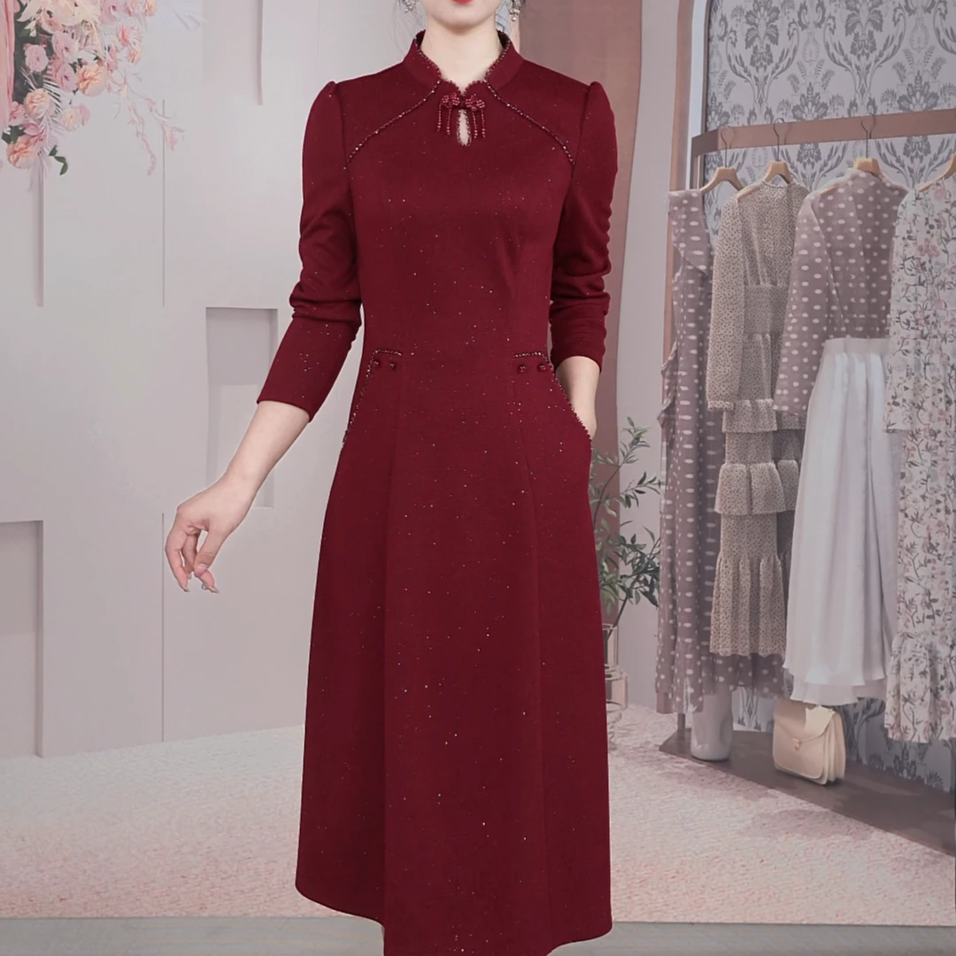 【妙妃女装】秋季新款新中式洋气气质显瘦优雅婚宴喜宴红色连衣裙