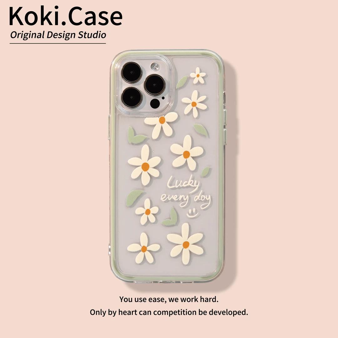 适用苹果16华为幸运雏菊可爱少女创意软边硬背透明ins大孔手机壳