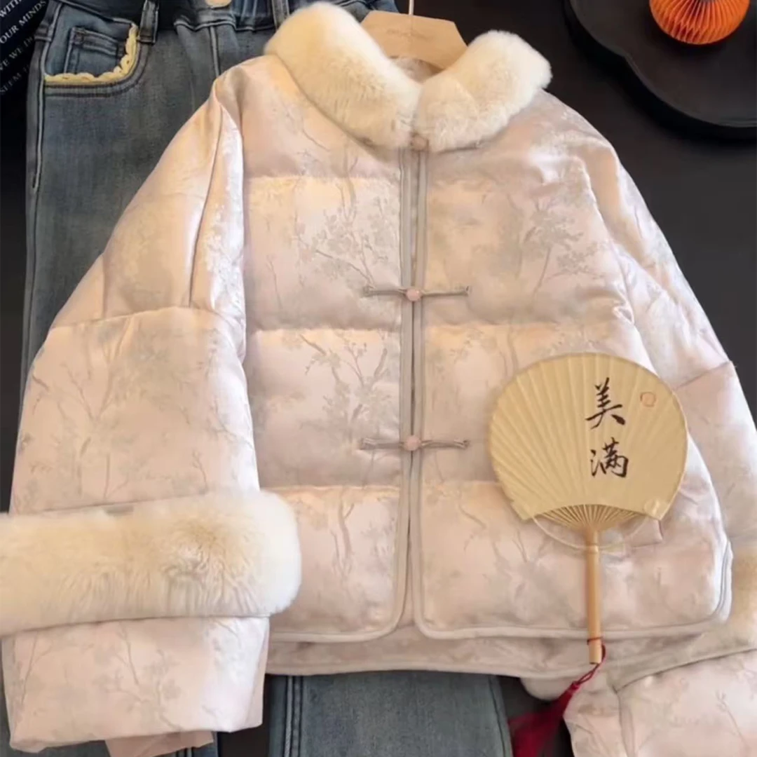 女童新中式盘扣毛绒棉服2025冬季加厚保暖高级感气质国风棉袄外套