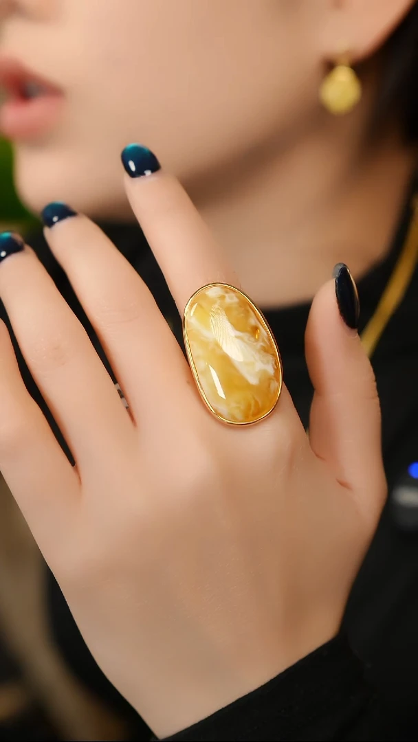 银S925镶嵌蜜蜡戒指孤品妖花戒指