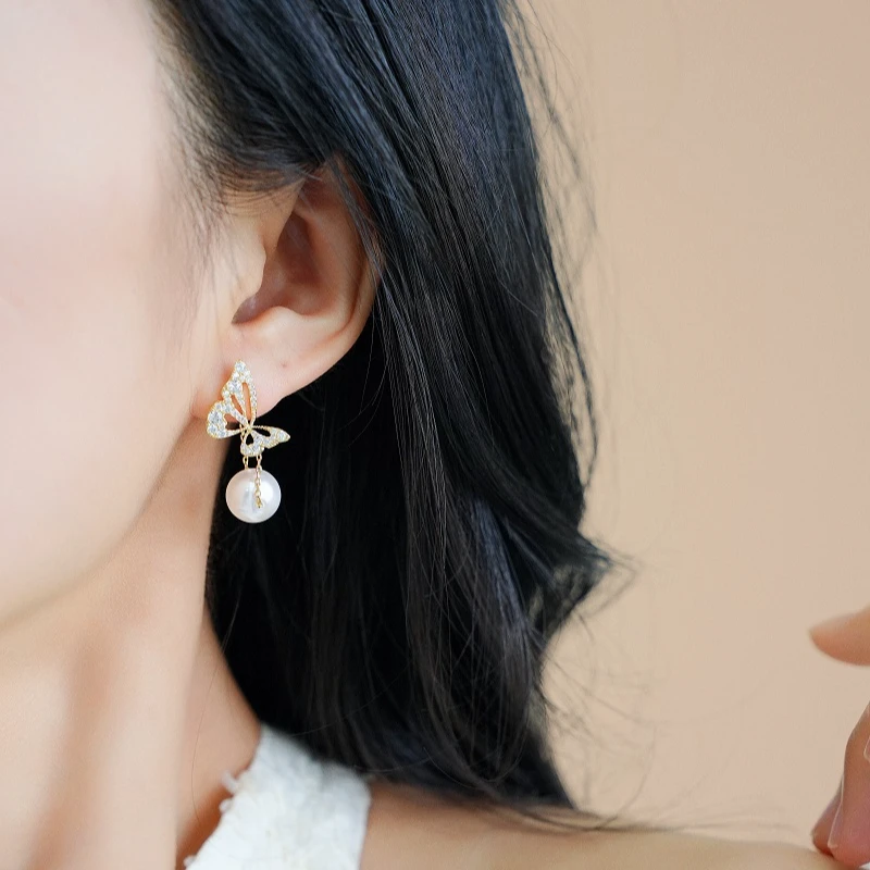 铜合金耳饰 轻奢蝴蝶路路通高级感流苏耳环女2025新款耳坠耳钉
